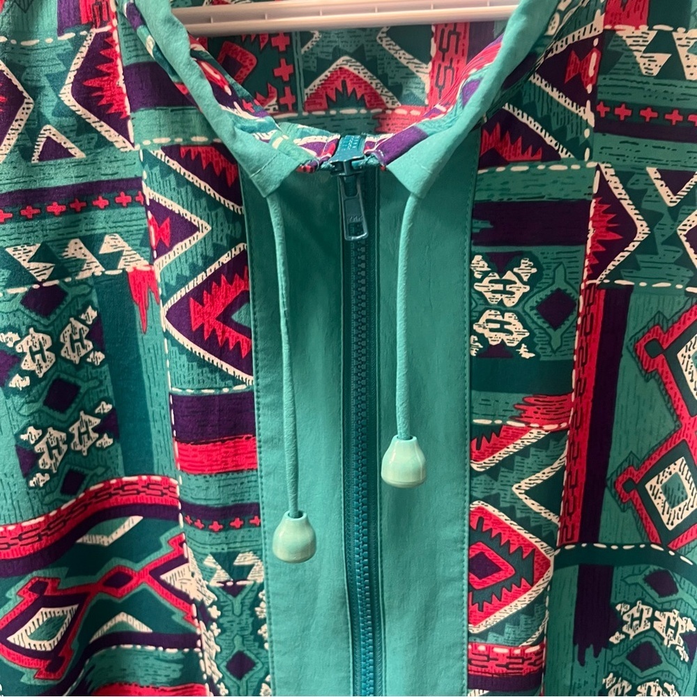 Vintage Geometric Windbreaker Spring Jacket Coat with Removable Shoulder Pads XL - Picture 2 of 16